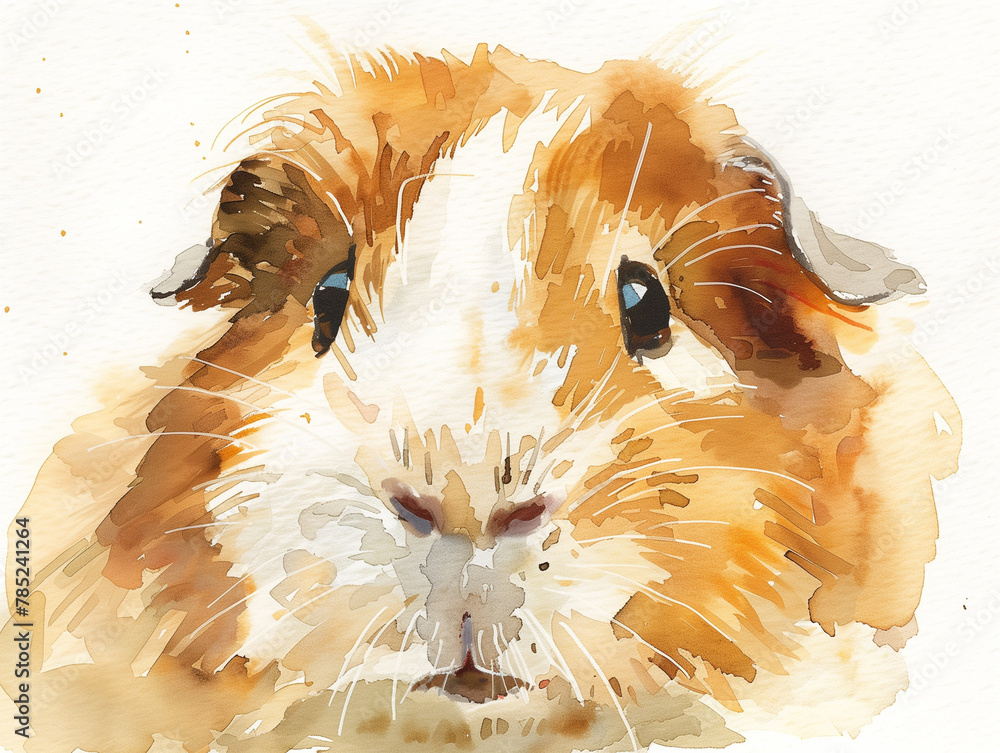 Wall mural A Minimal Watercolor of a Guinea Pig's Face Close Up - Wall murals