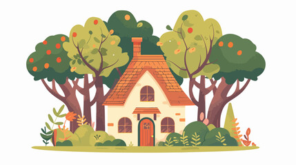 Obraz na płótnie Canvas Whimsical fairy tale cottage nestled among towering 