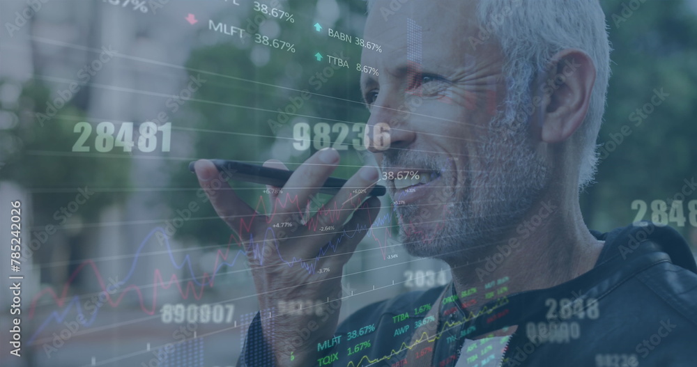 Poster image of data processing over caucasian man using smartphone