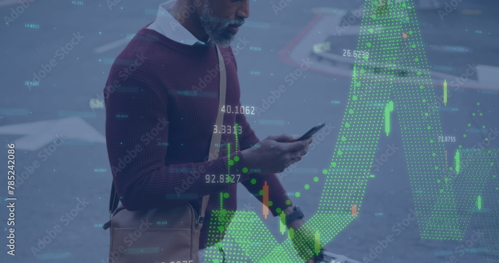 Poster image of data processing over african american man using smartphone
