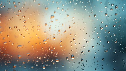 Close up of water rain drops on window, blurred lights