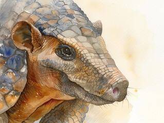 A Minimal Watercolor of an Armadillo's Face Close Up