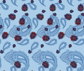 Floral paisley pattern trendy background seamless. Flowers tribal asian style ornament amazing graphic backdrop.