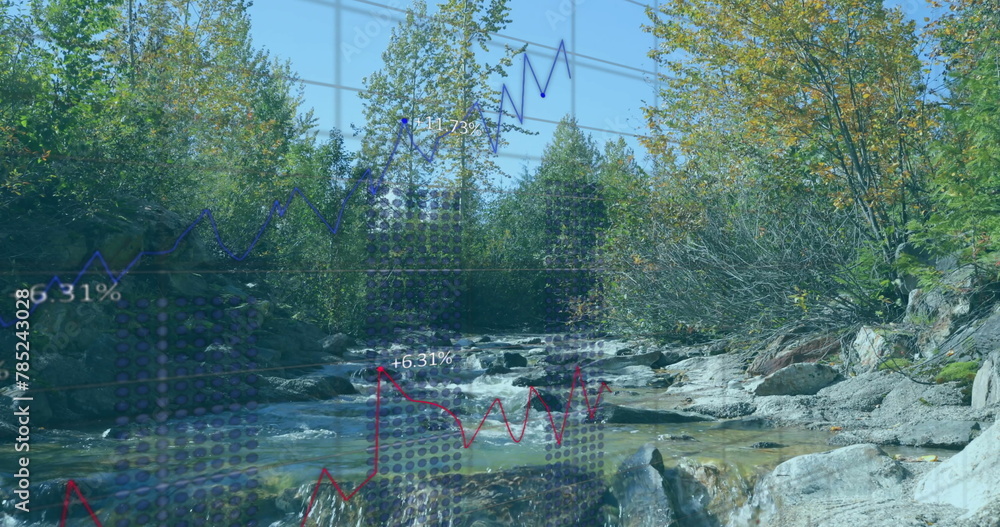 Poster image of data processing and diagrams over landscape