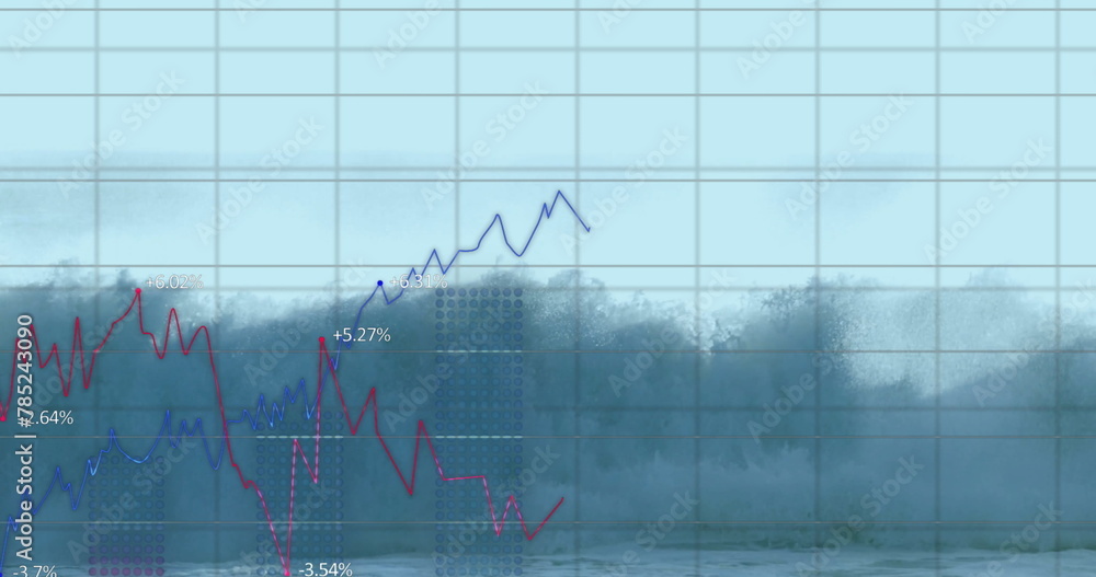 Poster image of data processing and diagrams over sea waves