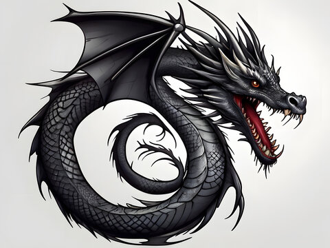 3d illustration Art dragon tattoo design white background logo