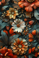 Fototapeta premium Elegant 3D illustration of Renaissance-style floral background. Retro flower art design.