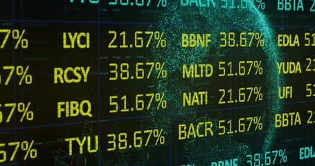 Image of financial data processing over globe