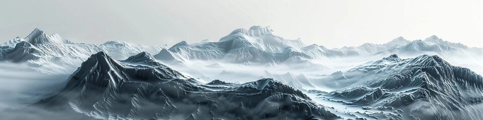 Panorama of snowy mountain peaks, dramatic scene