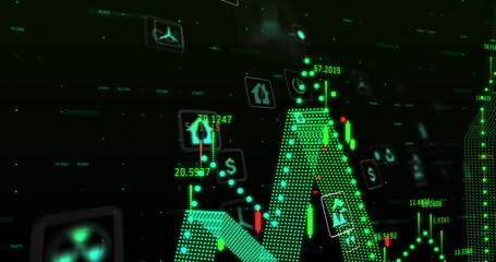 Image of network of eco and environmentally friendly icons over data processing