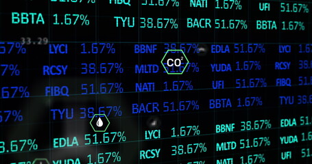 Image of network of eco and environmentally friendly icons over data processing