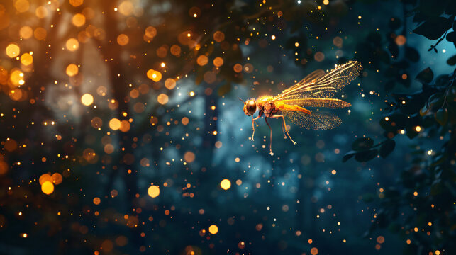 Abstract and magical image of glitter Firefly flying 