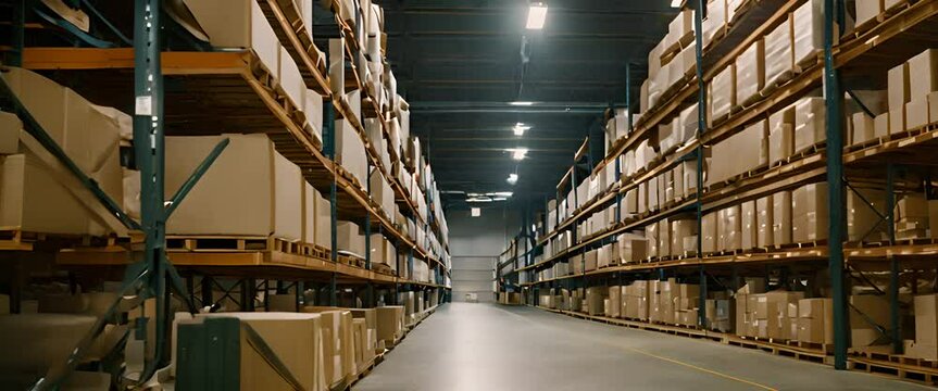 a company's warehouse with high shelves