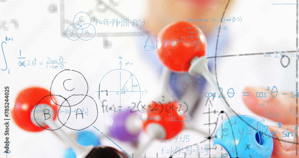 Poster image of mathematical formulae over scientist