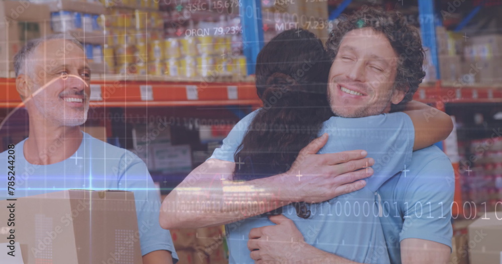 Poster image of statistics and binary coding data processing over diverse volunteers in warehouse