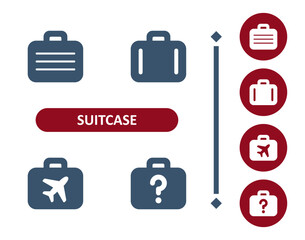 Suitcase Icons. Briefcase, Luggage, Baggage, Portfolio, Plane, Travel, Question Mark Icon