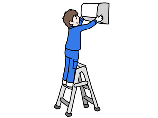 エアコンを設置する作業員のイラスト①