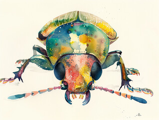A Minimal Watercolor of a Beetle's Face Close Up