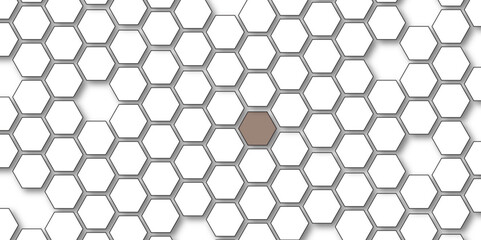 Fototapeta premium Modern simple white texture pattern of hexagons as a background. Abstract honeycomb background. Closeup of tile wall. Seamless geometric vector pattern, packing design. White hexagon 3D background .