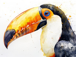 A Minimal Watercolor of a Toucan's Face Close Up