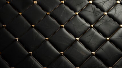 3D soft geometry of high quality tiles with realistic texture made from black leather with golden decor stripes and rhombus
