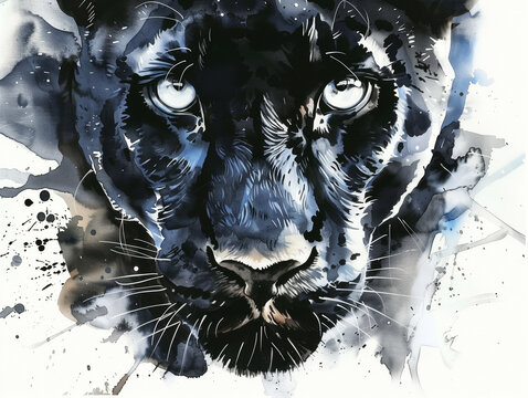 A Minimal Watercolor of a Panther's Face Close Up
