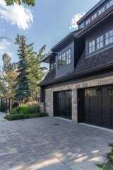 Modern Residential Home with Double Garage Doors in Suburbia