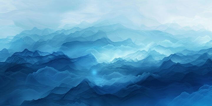The image is a blue ocean with mountains in the background