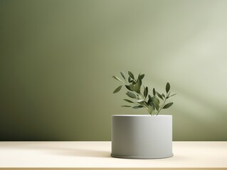 Olive minimal background with cylinder pedestal podium for product display presentation mock up in 3d rendering illustration vector design