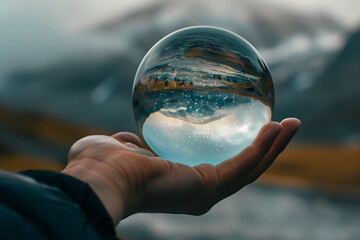 The delicate beauty of a natural landscape reflected in a crystal ball. 