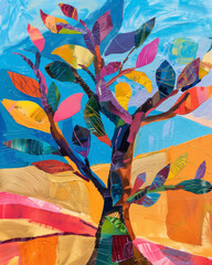 Colorful abstract art about a dry tree