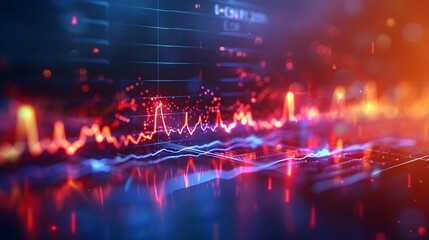 Heartbeat Rhythm: Digital ECG Waveform in Vivid Detail. Concept Cardiology, ECG Waveform, Heart Health, Digital Monitoring - obrazy, fototapety, plakaty