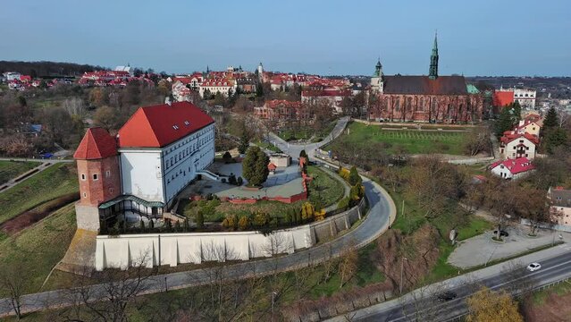 Top view of the castle and cathedral in Sandomierz, Poland.