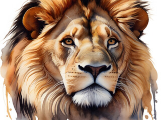 Amazing Illustration Art of watercolor painting of a lion on a transparent background, png