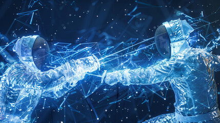 Abstract sabre fencers in action. Crystal ice effect
