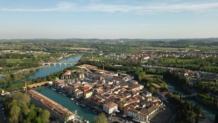 Beautiful Aerial view of the city of Peschiera del Garda, Italy