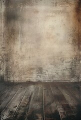 A wooden floor and a brown grunge wall.