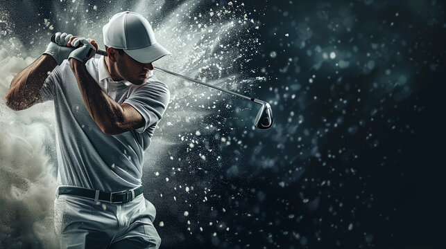 A golfers portrait concentration etched on his face as he perfects his swing a moment of pure dedication