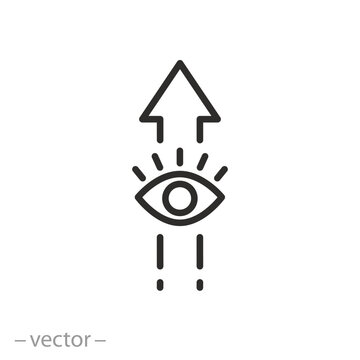 eye looking up icon, look higher, gaze direction, concept raise your eyes, thin line symbol on white background - editable stroke vector illustration