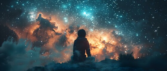 Fototapeta premium Stargazer's Moment of Serenity Under Cosmic Canopy. Concept Stargazing, Serenity, Cosmic Canopy