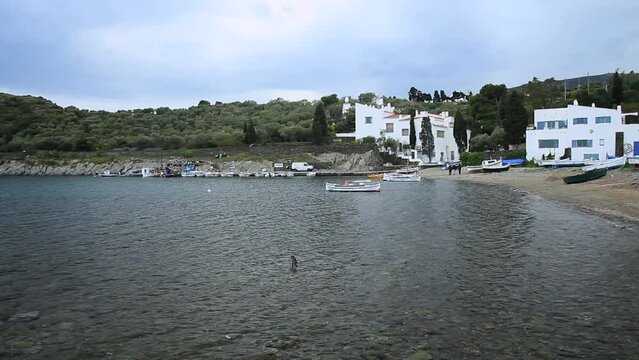 General view of the natural harbor of Port LLigat. Cadaqu&eacute;s. Natural Park of Cap de Creus, Costa Brava, Alt Empordar, Catalonia, Spain.