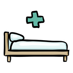 Hospital Bed Hand Drawn Doodle Icon