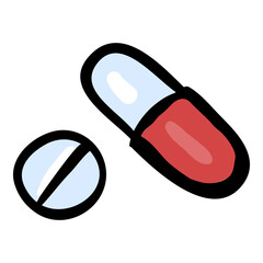Medicine Pill and Capsule Doodle Icon