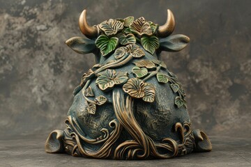Capture the essence of natures beauty with a creatively designed rear view image of a fantasy cow embodying the spirit of Mother Nature Utilize lostwax casting to ensure intricate details, making this - obrazy, fototapety, plakaty