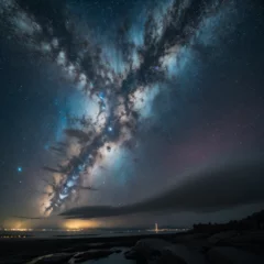 Fotobehang aurora borealis over the sea © Tae