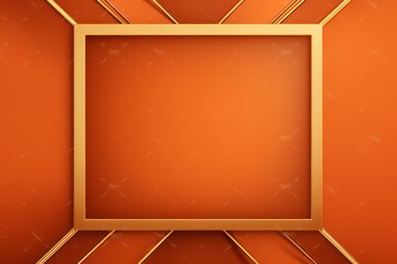 Orange velvet background with golden frame, luxury and elegant template for design. Vector illustration of orange texture fabric with gold square border