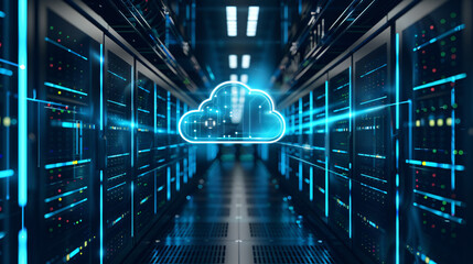 Innovative server room design with cloud on ceiling IT infrastructure