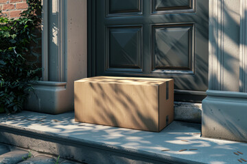 A large carboard delivery box in front of a door
