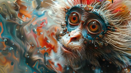 close up of a monkey with abstract colors  - obrazy, fototapety, plakaty