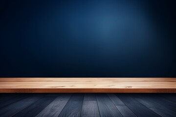 Navy Blue background with a wooden table, product display template. Navy Blue background with a wood floor
